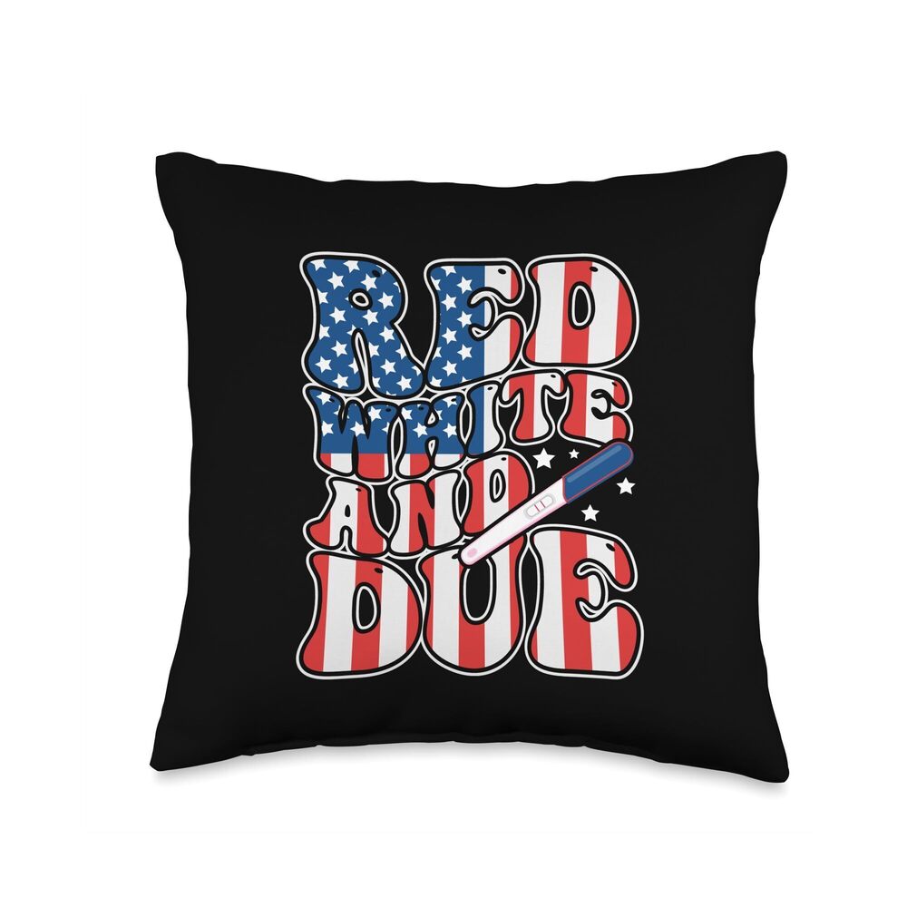4530 Red White and Due Pregnancy Announcement 4th of July Groovy Throw
